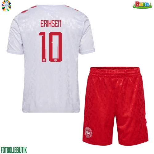 Danmark Christian Eriksen #10 Bortaställ Barn EM 2024 Kortärmad (+ Korta byxor)